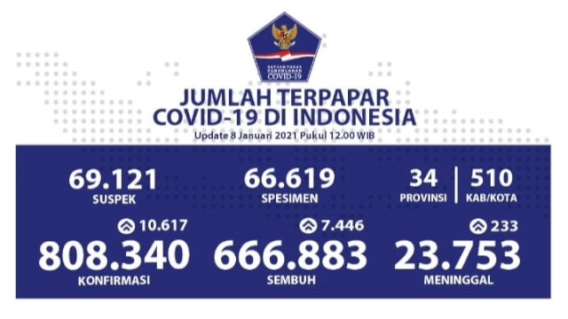 Update kasus Covid-19 per tanggal 8 Januari 2021.