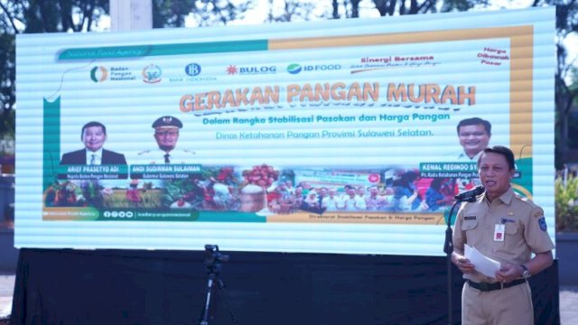 Peluncuran Gerakan Pangan Murah (GPM) serentak di 24 kabupaten/kota se-Sulsel di Monumen Mandala, Kota Makassar, Senin (26/6/2022).