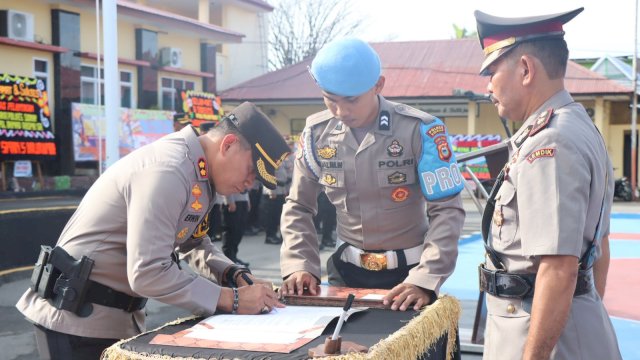 Kapolres AKBP Erwin Syah Pimpin Penyerahan Jabatan dan Sertijab Sejumlah Pejabat Polres Sidrap