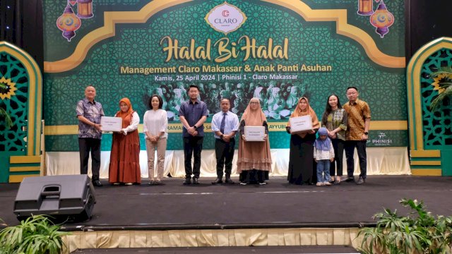 Claro Makassar menggelar Halalbihalal bersama direksi dan seluruh staff di Phinisi Ballroom serta 200 anak panti asuhan, Kamis (25/4)/2024).(Foto:Claro)