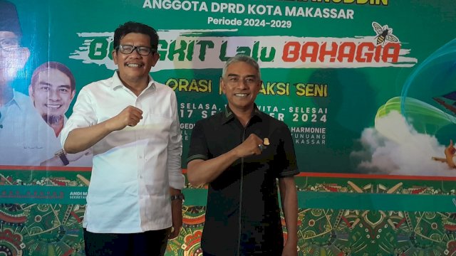 Azhar Arsyad Silaturahmi dengan Seniman beserta Budayawan dan Tasyakuran atas dilantiknya Andi Makmur Burhanuddin (AMB) di aula teater tertutup Gedung Kesenian Societet de Harmonie, jalan Ribura'ne No 15, kota Makassar. (Foto:lintas)